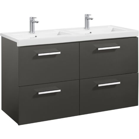 Ensemble d'éléments bas avec quatre tiroirs et double lavabo PRISMA - ROCA Couleur : Gris foncé mat