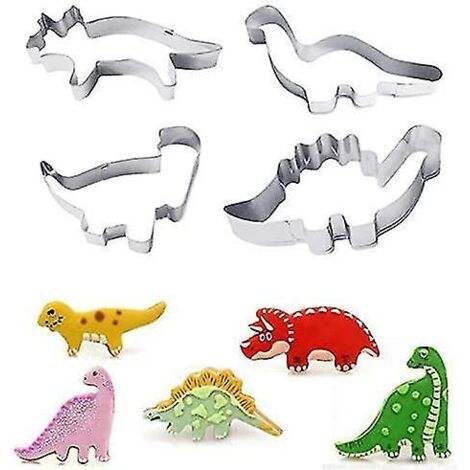 Ensemble d'emporte-pièces en acier inoxydable en forme de dinosaure et de flocon de neige, pour une découpe facile et précise et une manipulation sûre et confortable.