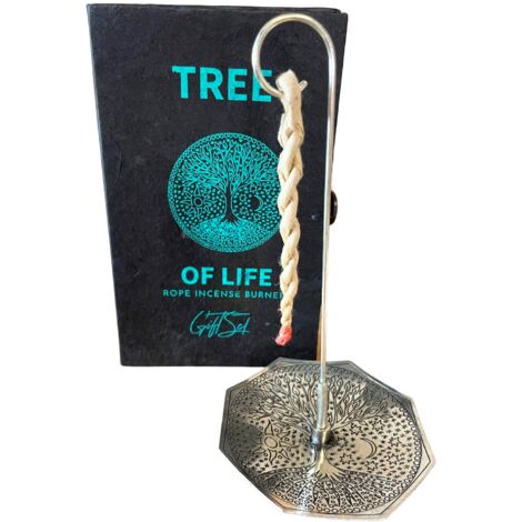 Ensemble d'encens en corde et porte-encens plaqué argent - Arbre de vie- Vendu par 1