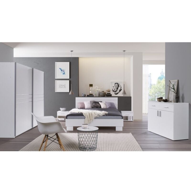 Ensemble design pour chambre à coucher como. Lit 160X200 cm avec sommier + tables de chevet.