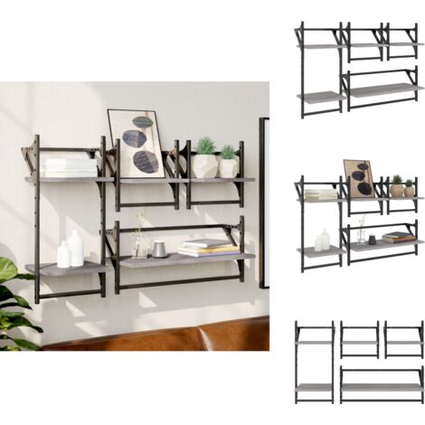 Ensemble d'étagères murales avec barres 4 pcs sonoma gris - Étagères Murales - Étagères Flottantes - Décoration Murale - Rangement Mural - Meuble Design