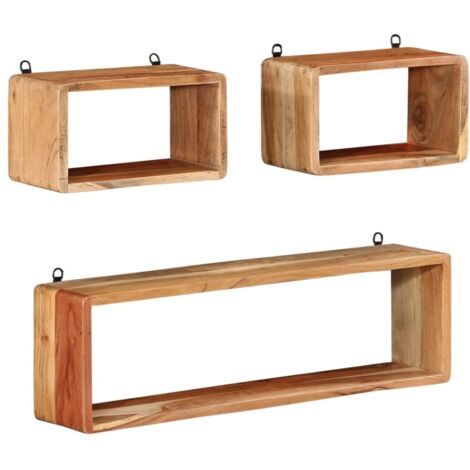 Ensemble d'étagères murales cube 3 pcs Bois d'acacia solide