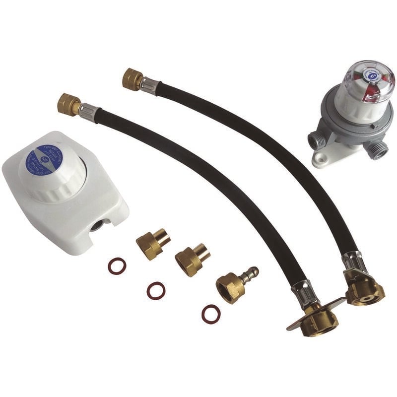 Ensemble détendeur gaz 1,3 Kg/h + inverseur avec lyres pour 2 bouteilles butane