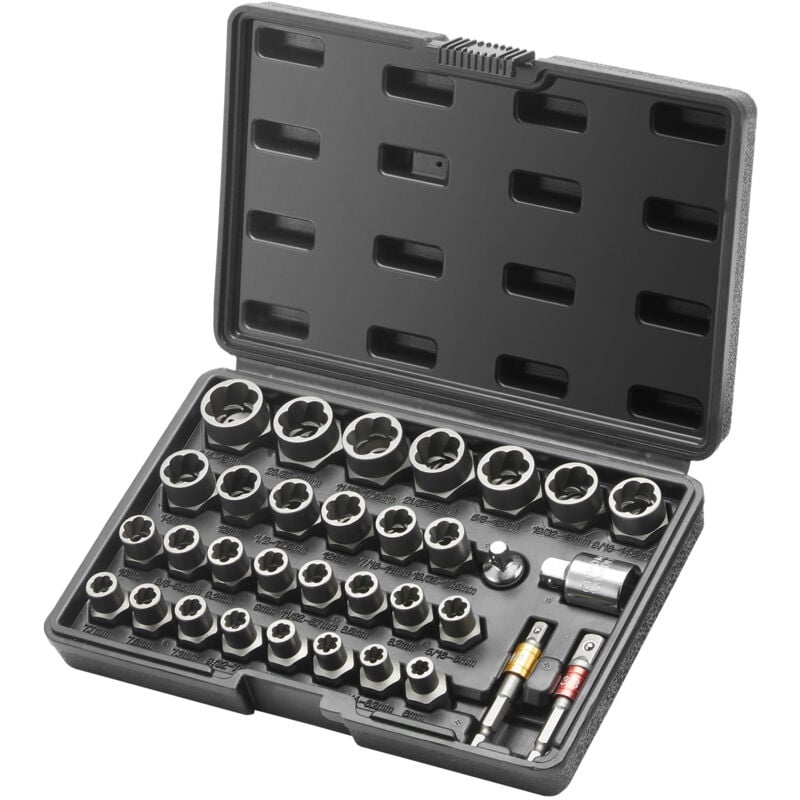 Ensemble d'extracteurs de boulons Mophorn extracteur de boulons et d'écrous 29 pièces, 6 mm à 10 mm et 13/32' à 3/4', jeu de douilles d'extraction en