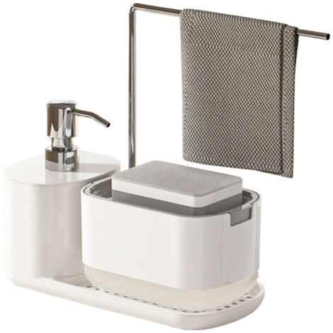 Ensemble distributeur de savon pour les mains et la vaisselle, distributeur de savon avec porte,éponge et porte,chiffon, boîte de rangement pour liquide à poussoir pour la maison