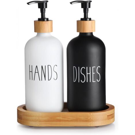 Ensemble distributeur lave-vaisselle avec plateau en bois (distributeur mains blanches et distributeur vaisselle noir), ensemble distributeur pour la cuisine, finition mate.-AquaForge