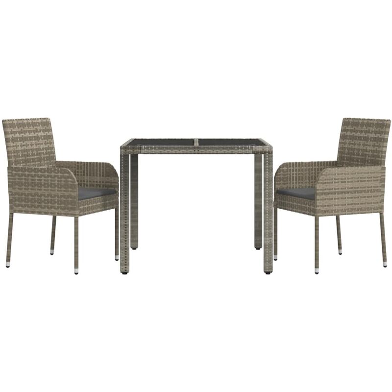 Ensemble à manger de jardin 3 pcs coussins gris résine tressée Vidaxl