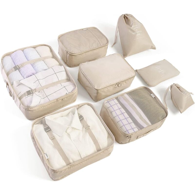 Ensemble d'organisateur de bagages 8 en 1 pour voyage, sacs à vêtements, sacs à chaussures, organisateur de voyage, sacs de rangement pour