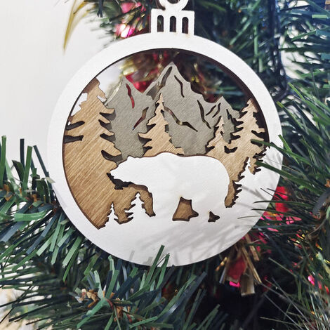 Ensemble d'ornements d'arbre de Noël en Bois,Décoration d'ornement de Noël en Bois pour Arbre de Noël Artisanat Bricolage avec(3pcs,Ours)