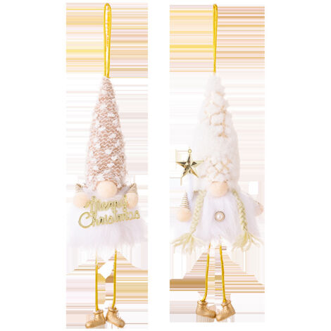 Ensemble d'ornements faits à la main en forme d'elfe de nains de Noël éclairés, 2 pièces, poupée en peluche à suspendre, pendentif Gnome de Noël en peluche (12 pouces) YMYNY