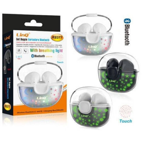 Ensemble Double écouteurs Bluetooth Lumière Led Rvb Boîte Tactile Base De Charge R8377