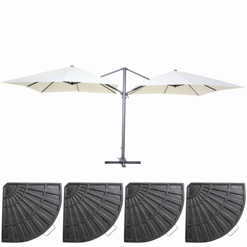 Double parasol déporté 3m et 4 dalles lestées aluminium blanc - Ecru