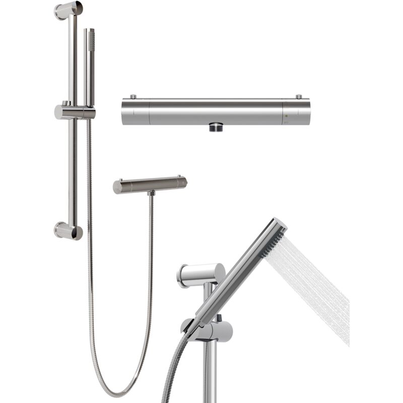 Granitan - ensemble douche argent douchette salle de bain della robinetterie ripon