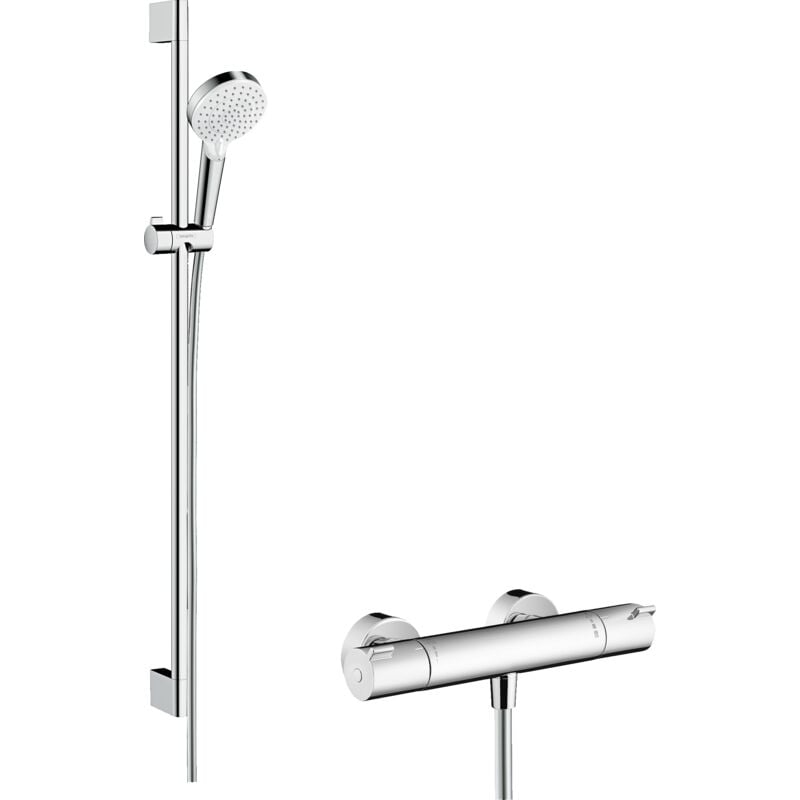Hansgrohe - Crometta Vario ensemble de douche 27813400 blanc chromé , tige de 90 cm, Ecostat 1001 cl