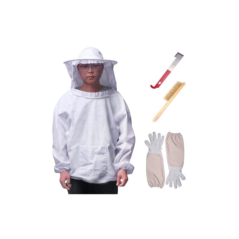 Ensemble D'Outils D'Apiculture, équipement Respiratoire D'Apiculture Vêtement de Protection Apicole Pliable avec Gants à Manches Longues Pinceau en
