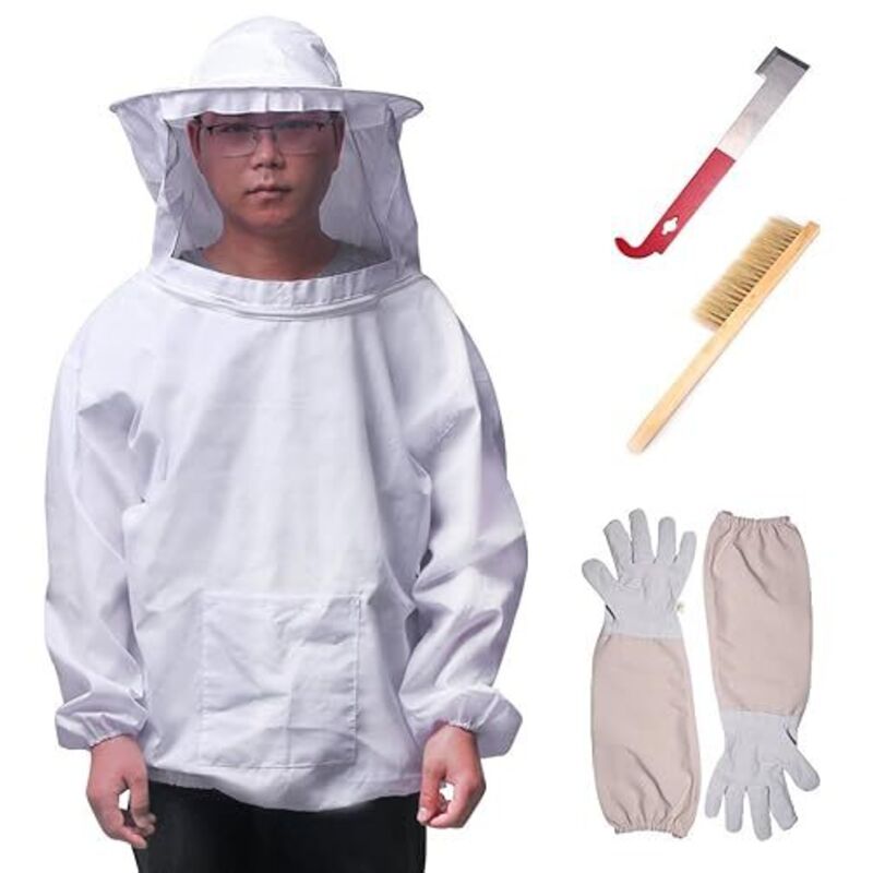 Ensemble D'Outils D'Apiculture, équipement Respiratoire D'Apiculture Vêtement de Protection Apicole Pliable avec Gants à Manches Longues Pinceau en
