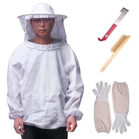 Ensemble D’Outils D’Apiculture, équipement Respiratoire D’Apiculture Vêtement de Protection Apicole Pliable avec Gants à Manches Longues Pinceau en Ruche en Abeille Crochet