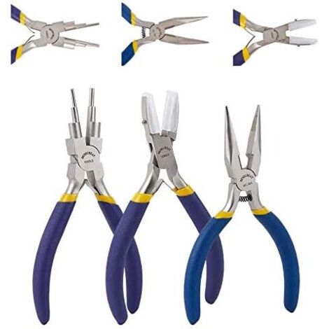 Ensemble d'outils de 3 pièces Pince à Bijoux, 6 en 1 Boucles Fabrication Nylon Double À Bail Mâchoires -