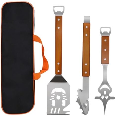 Ensemble d'outils de Barbecue 3 pièces Accessoires Barbecue avec Sac de Transport Pratique Meilleurs Cadeaux de Barbecue pour Hommes