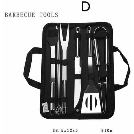 Ensemble d'outils de barbecue pour barbecue en plein air, gril en acier inoxydable, fourchette, spatule et brosse, appareils de plein air, fournitures de cuisine, D