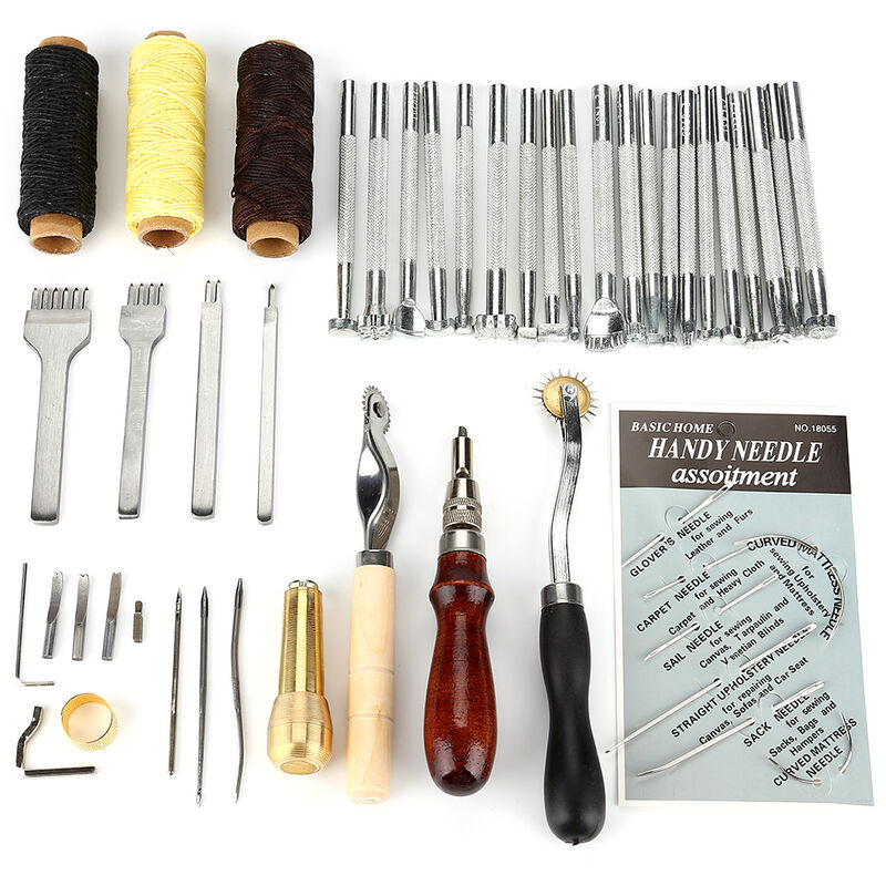 Eosnow - Ensemble d'outils de couture pour l'artisanat du cuir, poinon, coupe-groover, couture biseautée, 48 pièces