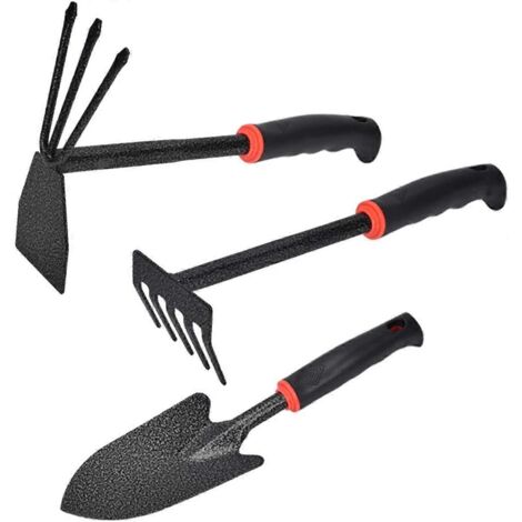 Ensemble d'outils de jardin, kit de 3 outils de jardin, houe à main, râteau à main, petit matériel de jardinage