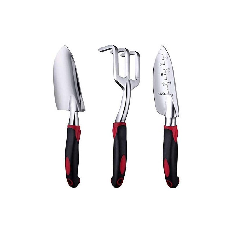 Alovez - Ensemble d'Outils de Jardin, Outils de Jardinage en Aluminium 3 pièces avec Truelle, Transplantoir et Râteau à Main, Poignée Ergonomique