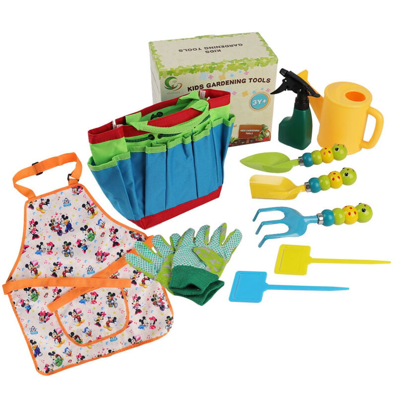 Csparkv - Ensemble d'outils de jardin pour enfants,9 pièces, outils de jardin pour enfants, kit d'extérieur avec outils, gants de jardin pour