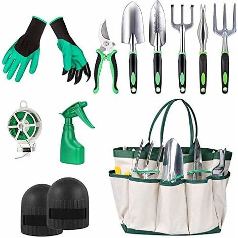 Ensemble d'outils de Jardinage 11pcs Outils de jardin en alliage d'aluminium , Trousse-Cadeau d'outils à Main, avec Sac de Maintien Robuste pour Le Stockage
