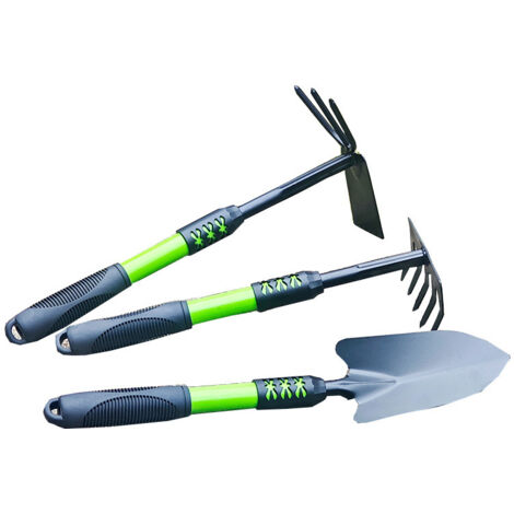 Ensemble d'outils de Jardinage 3 pièces - Ensemble de Jardinage avec Binette Double, râteau à Main, truelle à Fleurs (Ensemble de Jardin 3 pièces)