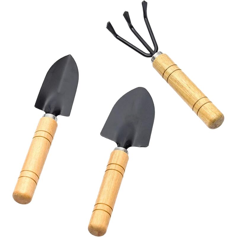 Ensoleille - Ensemble d'outils de jardinage 3 pièces Mini pelle râteau et bêche Manche en bois Ensemble d'outils de jardinage