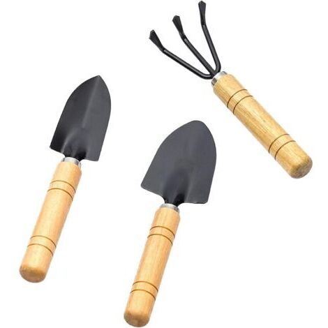 Ensemble d'outils de jardinage 3 pièces Mini pelle râteau et bêche Manche en bois Ensemble d'outils de jardinage