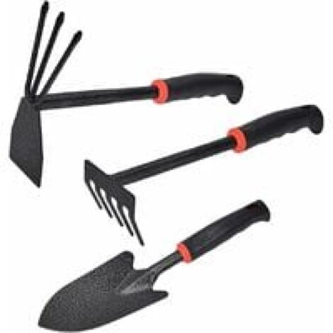 Ensemble d'outils de jardinage 3 pièces pour ameublir le sol, désherber, transplanter, râteau à main, houe, pelle
