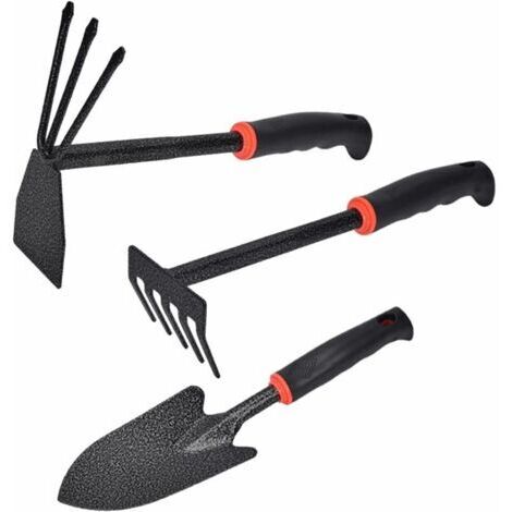 Ensemble d'Outils de Jardinage, Outils de Jardin 3 Pièces Kit, Kits d'Outils Jardin, Binette à Main, Râteau à Main, Petite Pelle de Jardinage, pour Ameublir Le Sol, Désherber, Transplanter