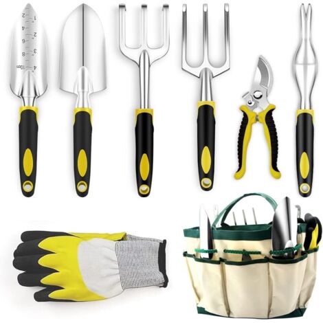 Ensemble d'outils de Jardinage Outils de Jardinage 8 pièces avec Sac de Jardin Gants de Toilettage de Jardin Outillage de Jardin avec Sécateur Pelle Râteau Kits de Jardinage pour l'entretien du Jardin
