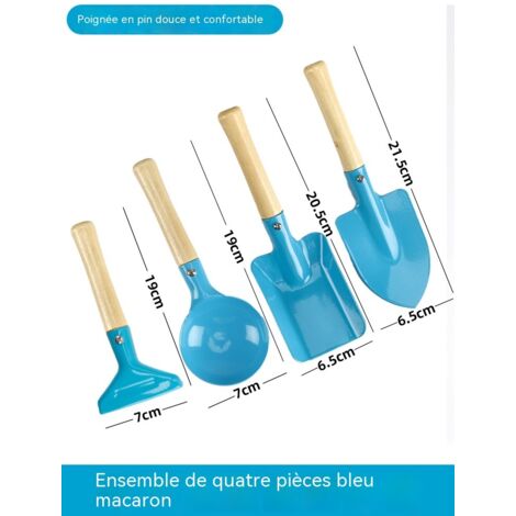 Ensemble d'outils de jardinage pour enfants 4 pièces, outils colorés avec manche en bois, pelles + râteau, parfaits pour enfants, jardin et plage-blue