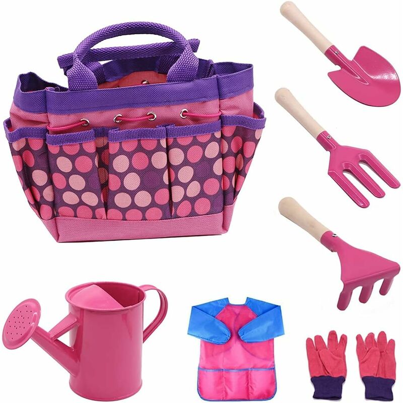 Ensemble d'outils de jardinage pour enfants, ensemble d'outils de jardin pour enfants, ensemble d'arrosoir, gants, truelle, pelle, râteau, sac de