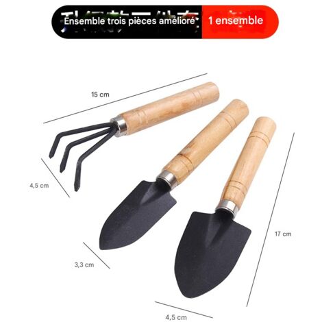 Ensemble d'outils de jardinage robustes 3 pièces  Manche en bois confortable, outils multifonctions pour jardin, balcon, potager et succulentes