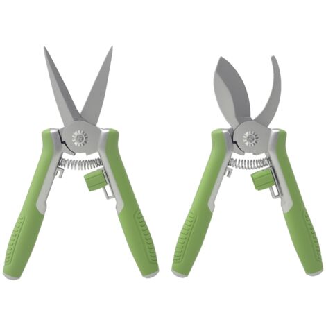 Ensemble d'outils de jardinage Sécateur (2 pièces) : outils de jardinage en acier inoxydable, cisailles à greffage rapide, cisailles à élaguer, vert + argent.