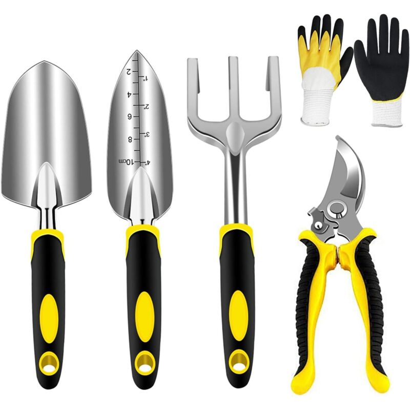 Ensemble d'outils de jardinage, têtes robustes en aluminium et poignées ergonomiques, kit de jardinage avec sécateur, pell
