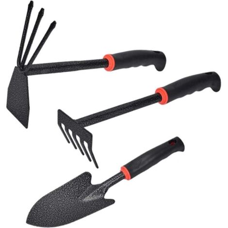 Ensemble d'outils de jardinage Ulisem, 3 pièces, avec houe, râteau, petite pelle, pour ameublir le sol, désherber et transplanter.