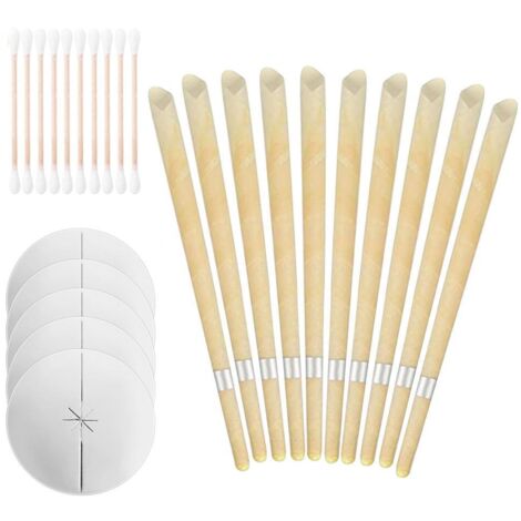 Ensemble d'outils de nettoyage d'oreille avec 10 bougies auriculaires, 5 pièces supplémentaires et 10 cotons-tiges pour un retrait sécurisé du cérumen