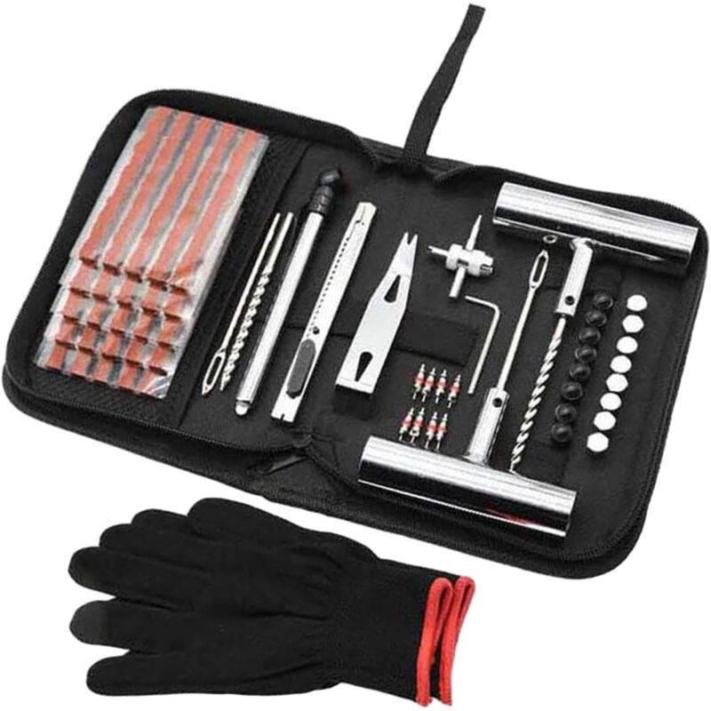 Ensemble d'outils de réparation de crevaison de pneus Plats Portables, de Professionnel Universel, Ensemble de 62 pièces
