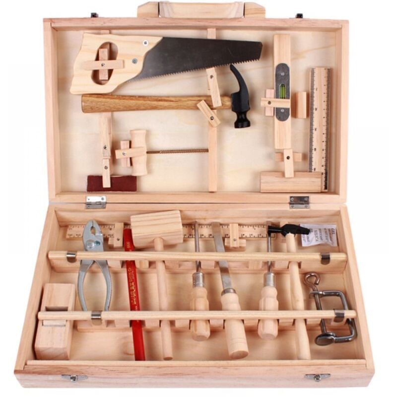 Longziming - 16 Pcs Ensemble d'outils de réparation en bois pour enfants, jouet de démontage simulé, jouet de construction, boîte à outils