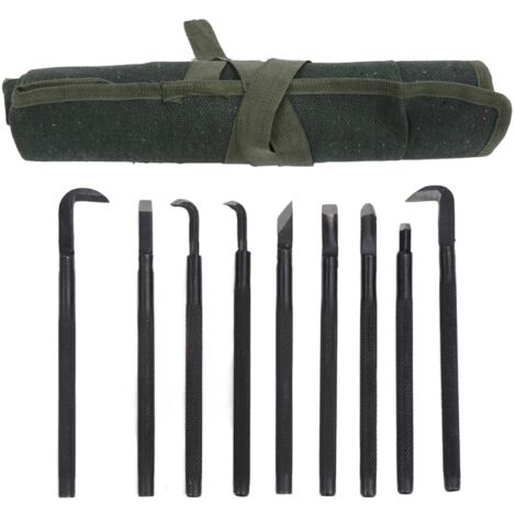 Ensemble d'outils de sculpture sur bois, 9 pièces/ensemble en acier au manganèse antidérapant Bonsai Kit de couteaux à découper sur bois avec sac de rangement, kit de travail du bois pointu profession