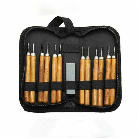 Ensemble d'outils de sculpture sur bois, ciseau à bois à la main, outils de sculpture sur bois professionnels (12 pièces) DOPA