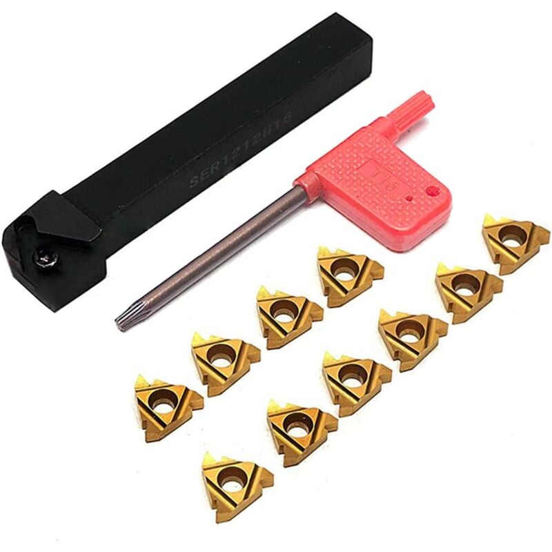 Ensemble D'outils de Tournage de Tour CNC SER1212H16 Avec Support D'insertion + 10 Inserts en Carbure AG60 16ER + Clé T15 DZ11