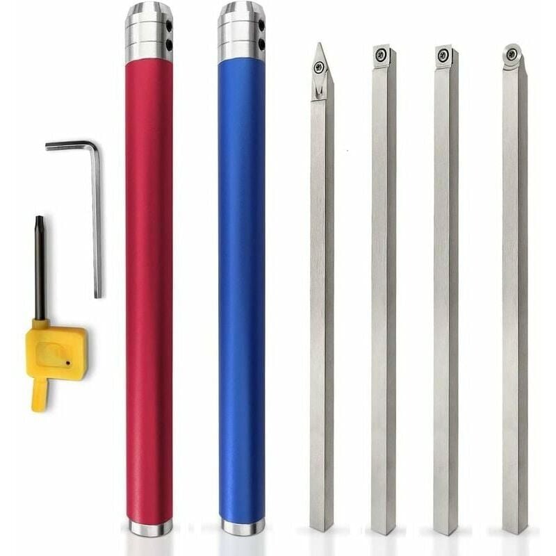 Dpzo - Ensemble d'outils de tournage sur bois en carbure - Outils de tour à bois avec inserts ronds, carrés et diamants, et poignée interchangeable