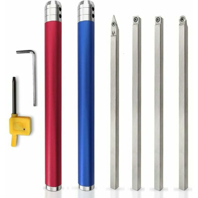 XVX - Ensemble d'outils de tournage sur bois en carbure - Outils de tour à bois avec inserts ronds, carrés et diamants, et poignée interchangeable en