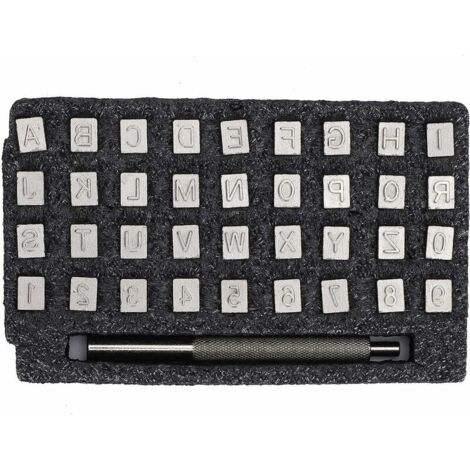 Ensemble D'outils D'estampage en Cuir 6.5mm/0.3in Alphabet Timbre Outils de Poinçonnage Ensemble de Tampons en Cuir Modèles avec Poignée D'estampage